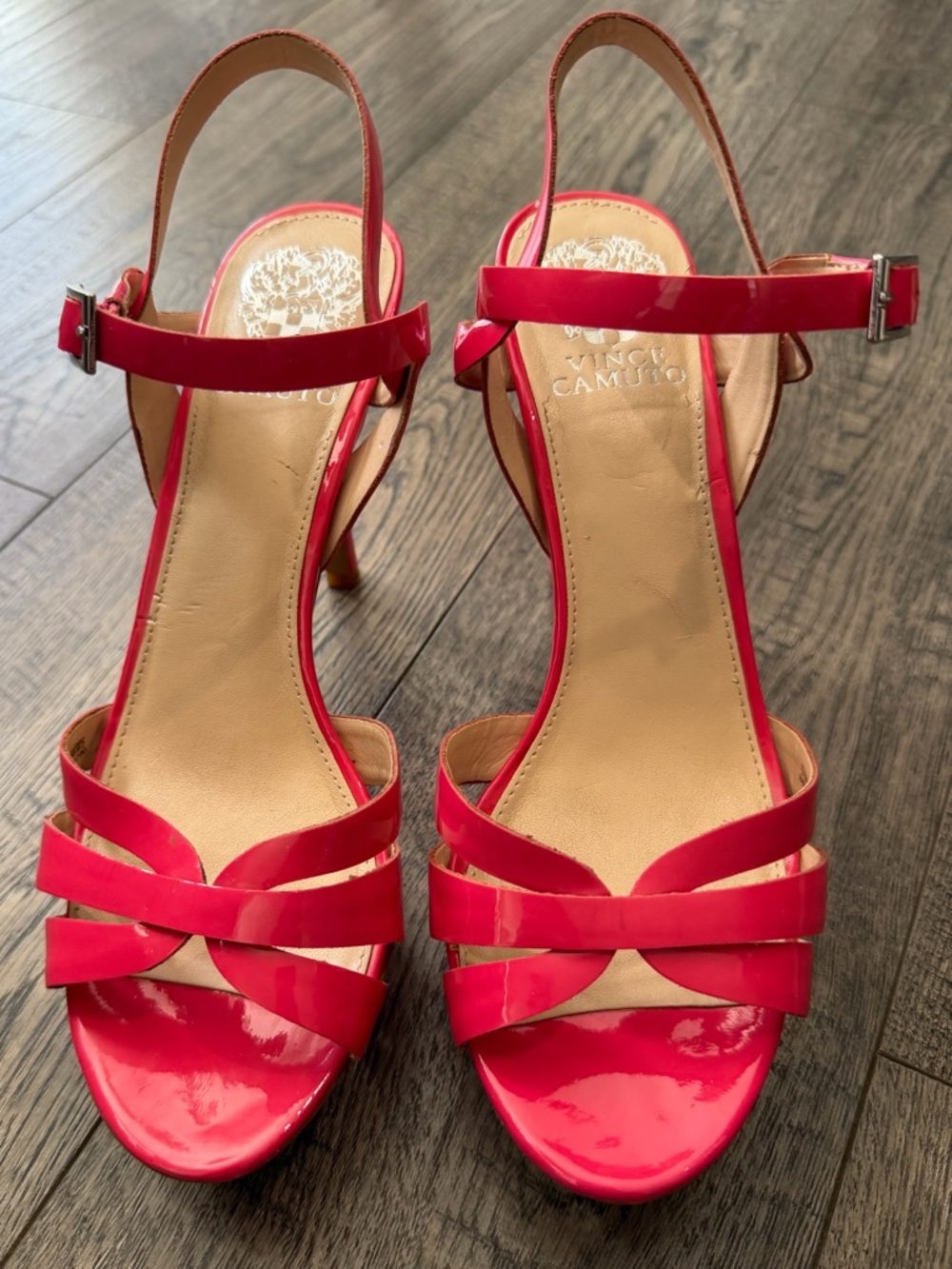 Vince Camuto Pink Patent Peppa Ankle-Strap Platform Heels SZ 8.5M
